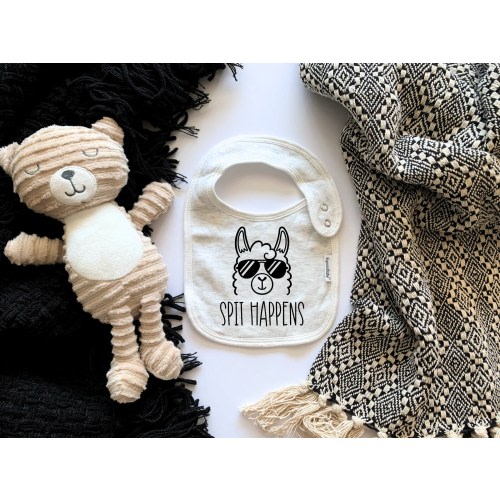 Llama Spit Happens Unisex Baby Bib - Funny Baby Bib, Baby Shower Gift, Llama Alpaca Humor