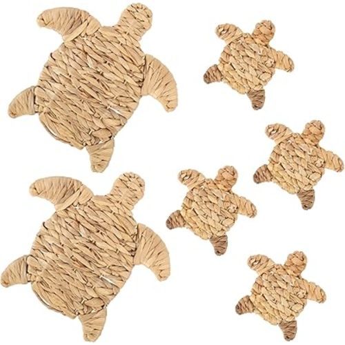 6 Pcs Handmade Wicker Sea Turtle Wall Decor Sea Turtle Beach Theme Decor 2 Size Hanging Coastal Nautical Sculpture Beach Ocean Theme Ornaments for Boho Bathroom Indoor Outdoor