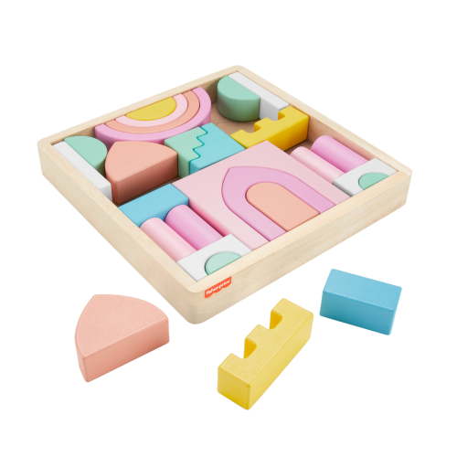 Fisher-Price Wooden Pink Castle Building Block Set, 28 Pieces