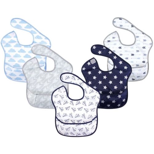 Hudson Baby Infant Boy Waterproof Polyester Bibs 5pk, Paper Airplane, Size: feeder