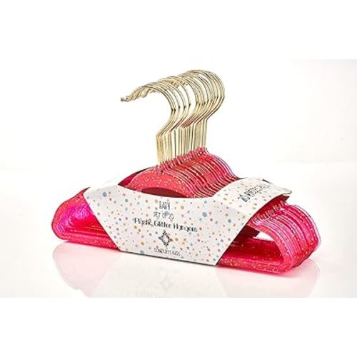 Concepts 20 Pack Premium Heavy Duty Glitter Accrylic Baby Hangers-Elegant for Baby Nursery Space-Saving Non-SlipClothes Hangers with Chrome Hook (Hot Pink, Baby)