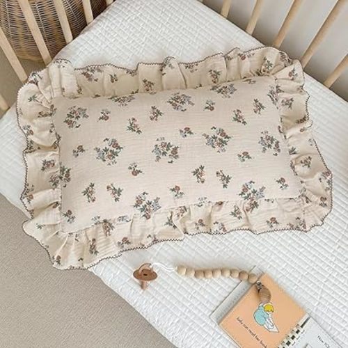 Kids Toddler Muslin Pillowcase Girls Boys Shabby Chic Floral Pillow Cases for Standard Pillow 20"x26", Kids Cotton Pillow Covers, 1 Pack, Envelope Closure, Machine Washable