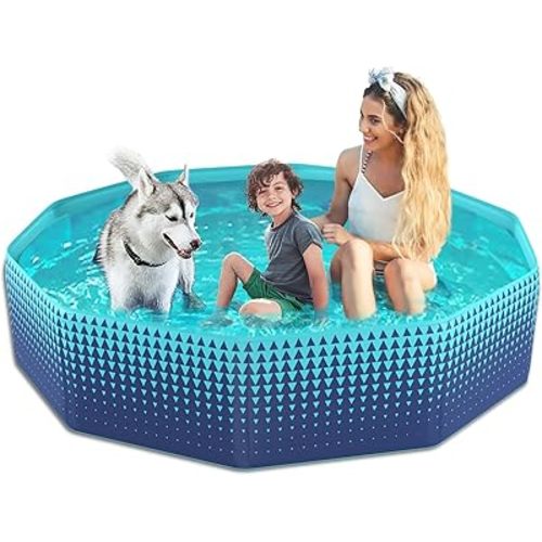 Jasonwell Foldable Dog Kiddie Pool - Hard Plastic Kids Paddling Pool Toddler Baby Swimming Pool for Backyard Collapsible Whelping Box Pet Doggie Cats Wading Pool Bathtub for Puppy Large Dogs 71In