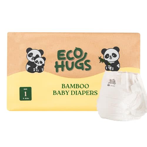 EcoHugs Organic Bamboo Diapers Size 1 | Ultra-Soft Disposable Baby Diapers | Hypoallergenic and Super Absorbent | Unscented and Totally Chlorine Free | Pack of 30