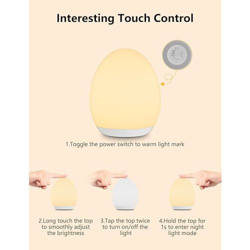 MediAcous Night Light for Kids, Baby Night Light with 7 Colors Changing & Dimming Function, Rechargeable Kids Night Light with 1 Hour Timer & Touch Control, Up to 100H