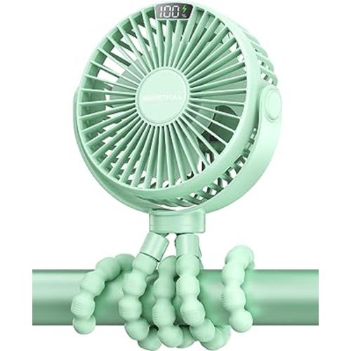 SWEETFULL Portable Stroller Fan, LED Display 6000mAh Battery Operated Mini Clip Fan, 4 Speed Rechargeable Small Personal Fan Handheld Desk Cooling Fan For Car Seat Crib Treadmill Travel
