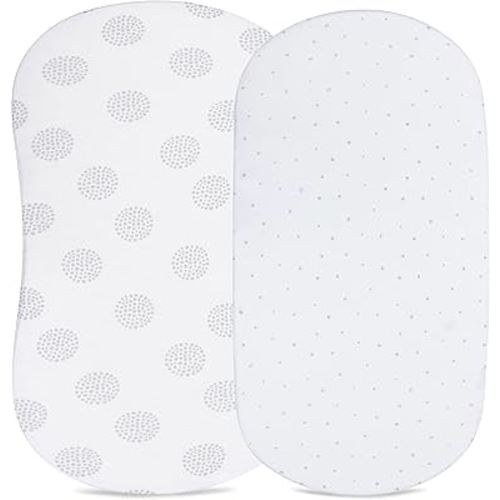 Ely's & Co. Bassinet Sheet 100% Combed Jersey Cotton 2 Pack Unisex for Baby Girl and boy - Grey Dottie Design