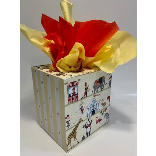Vintage circus inspired tissue box cover for nursery