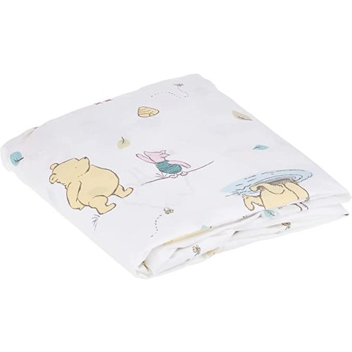 Disney Winnie The Pooh Classic Pooh 100% Cotton Fitted Crib Sheet in Ivory, Butter, Aqua and Orange