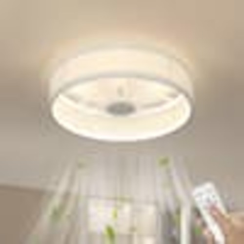 TOZING 20 in. Smart Indoor White Low Profile Standard Flush Mount Ceiling Fan Light with Integrated LED with Remote for Bedroom LED-2306