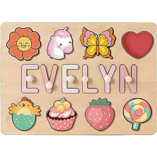 BeneCharm Personalized Name Puzzle for Kids, Baby Toys, Easter Basket Stuffers, Personalized Baby Gifts, First Birthday Gifts, Cute Toys Wooden Name Baby Shower