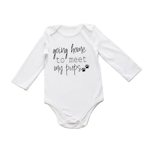 Going Home to Meet My Pups/Best Friend Bodysuit Coming Soon Animal Lover Funny Announcement Pregnancy Reveal (0-6 Months, Pups-Long Sleeve Bodysuit)