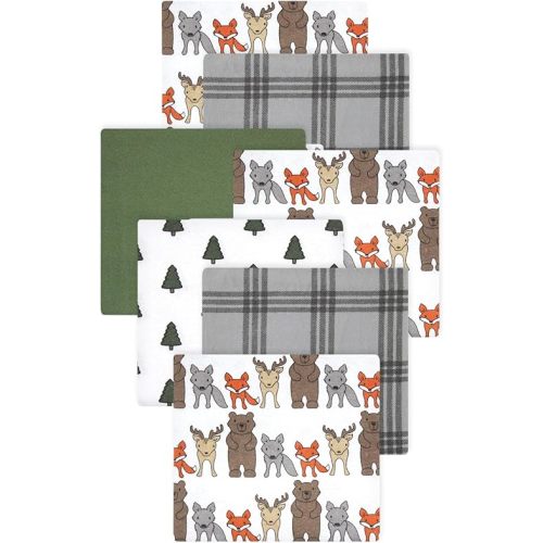 Little Treasure Hudson Baby Cotton Poly Flannel Receiving Blankets Multipack, Grey Wild Forest, 30x30 inches