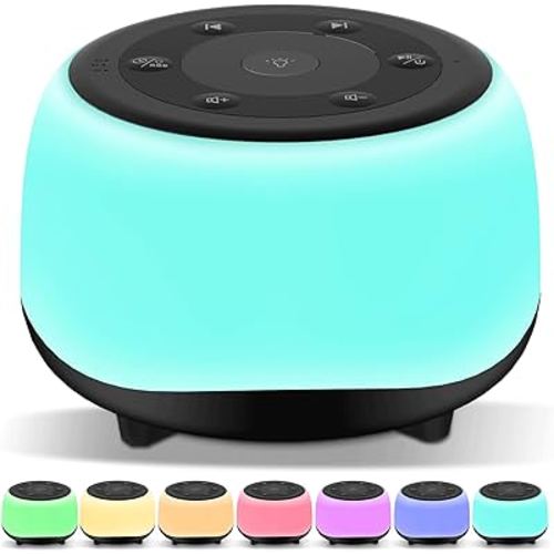 White Noise Sound Machine with 7 Colors Night Light 34 Soothing Sounds, Portable Sound Machine for Baby Adults Kids Sleep with 30 Volume Levels 4 Timers Adjustable Brightness (Black)