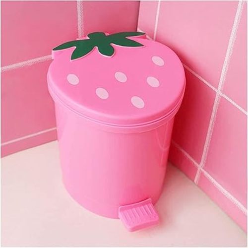 Strawberry Trash Can, 1 Gallon Desk Plastic Cute Trash Can Kawaii Small Srawberry Garbage Can for Bedroom with 5 Rolls Garbage Bag and 20 PCS 3D Cartoon Stickers(Random Style)