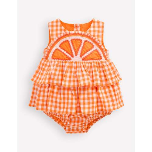 Bubble Romper-Orange Gingham