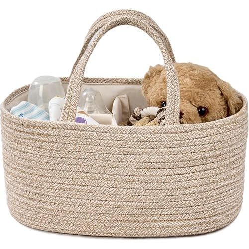 Kodomoore Diaper Caddy Organizer, Empty Gift Basket for Newborn Essentials, Baby Storage Basket, Stylish Gift Bag for Baby Shower, Boys and Girls – Small, Oatmeal