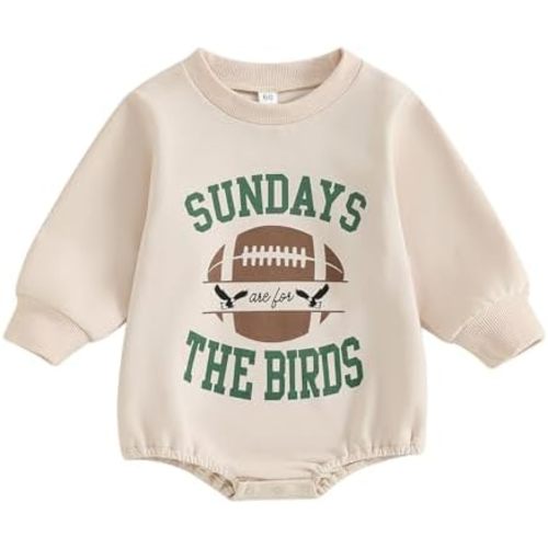 BULINGNA Baby Boy Girl Football Romper Sweatshirt Sundays are for the Birds Bodysuit Onesie Fall Winter Outfit