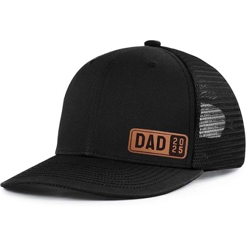 Dad Est 2023 2024 2025 Hat for Men Customization Leather Patch Trucker Hat