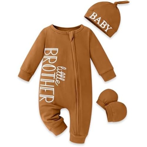 Baby Boy Clothes Letter Print One Piece Romper Baby Coming Home Outfits with Hat Newborn Boy Outfits