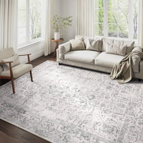 BERTHMEER 5'x7' Area Rugs for Living Room Vintage Oriental Washable Rugs Bedroom Kitchen Dining Room Farmhouse Office Non-slip, Gray