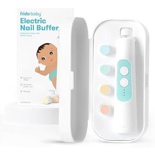 Frida Baby Electric Nail Trimmer | Safe + Easy Electric Nail File Baby Nail Clipper + Nail Trimmer Kit for Newborn, Toddler, or Children's Fingernails/Toenails, 4 Buffer Pads, LED Light, Storage Case