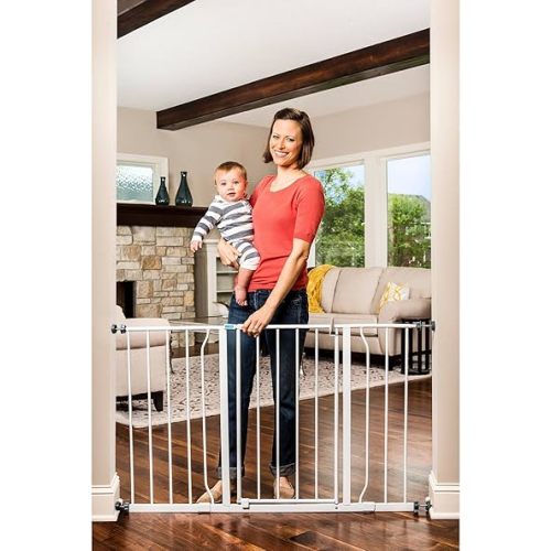 Regalo Easy Open 47-Inch Super Wide Walk Thru Baby Gate, Bonus Kit, Includes 4-Inch and 12-Inch Extension Kit, 4 Pack Pressure Mount Kit and 4 Wall Cups and Mounting Kit , 11 Count (Pack of 1),White