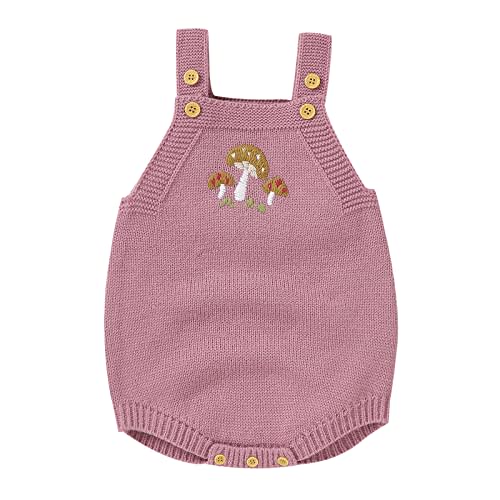Beziun Newborn Baby Knitted Sleeveless Romper 𝐌ushroom Embroidered Bodysuit Sweater Clothes Summer
