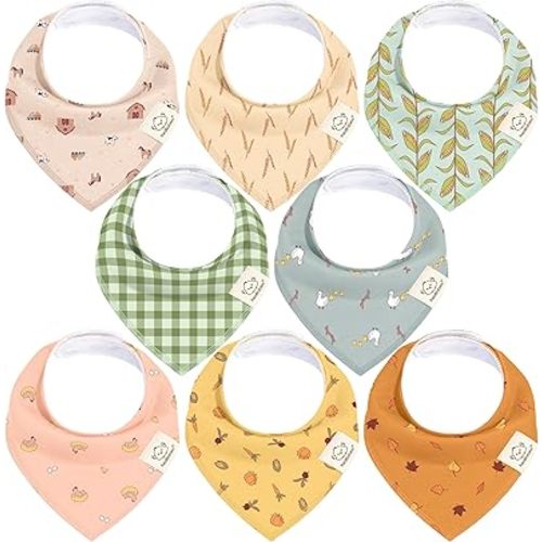 8-Pack Organic Baby Bandana Bibs for Girls - Super Absorbent Triangle Baby Bibs for Drooling and Teething Infant, 100% Cotton Extra Soft for Newborn, Infant 0-36 Months (Countryside)