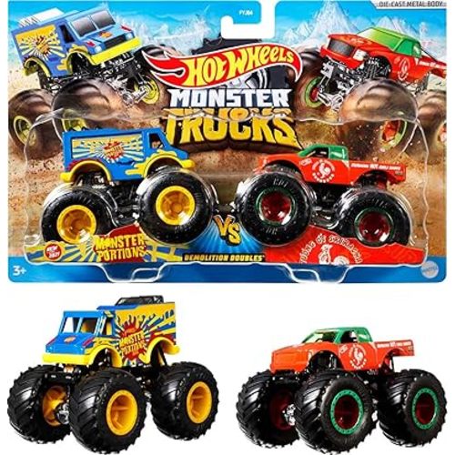 Hot Wheels Monster Trucks 1:64 Scale 2-Pack Assortment with Giant Wheels