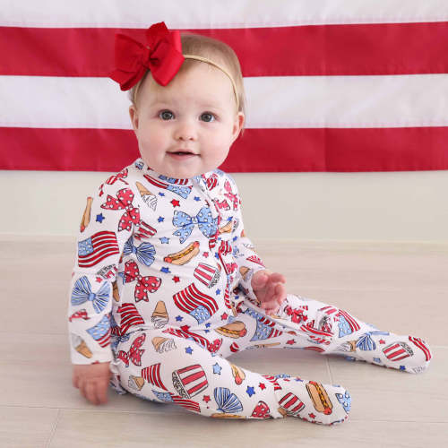 Party in the USA Ruffle Zipper Footie | Bows - 6-9 months