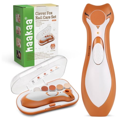 haakaa Baby Nail Trimmer Electric for Newborns/Toddlers/Children/Adults, Electric Baby Nail File with 6 Replacement Heads & Storage Case, Safe & Easy Clever Fox Nail Trimmer for Babies