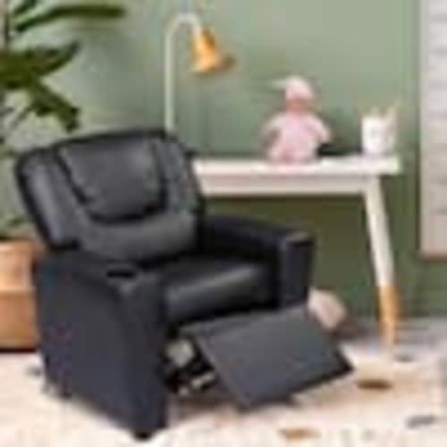 HOMESTOCK Black Recline, Relax, Rule Kids' Comfort Champions, Push Back Kids Recliner Chair with Footrest & Cup Holders 98800