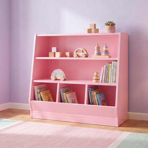 Mainstays Kids Bin Toy Storage and Two Shelf Bookcase, Pink