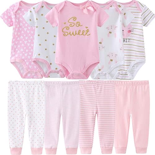 Kiddiezoom Baby Layette Set Baby Boys' 9-Piece Bodysuits Pants Set Toddler Girl Boy Unisex Baby Gift Sets