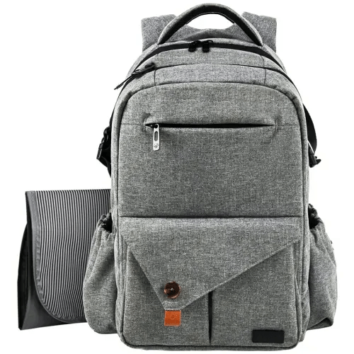 Hap Tim Multi-Function Large Baby Diaper Bag Backpack with Stroller Straps, Insulated Pockets, Changing Pad, Stylish & Anti-Water Material(Gray-5284)