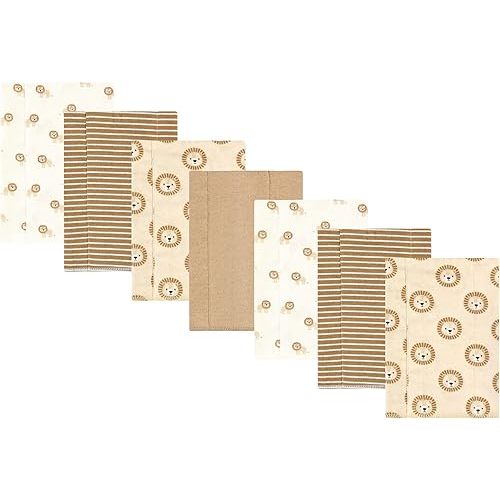 Hudson Baby Unisex Baby Cotton Flannel Burp Cloths, Brave Lion 7-Pack, One Size