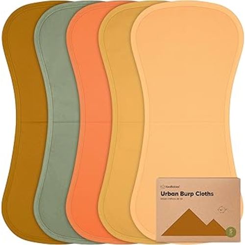 Organic Burp Cloths Baby Boy & Girl - 5-Pack Super Absorbent Cotton Burping Cloths for Babies, Soft & Plush Newborn Spit Up Rags, Infant Towels for Milk Spit Up, Unisex, Large 21" x 10" (Phase)