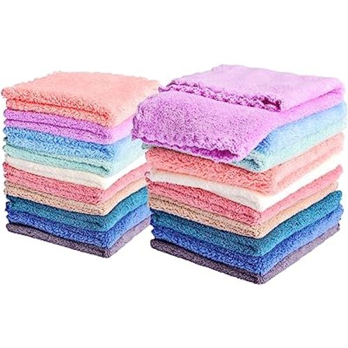 Kyapoo 20 Pack Baby Washcloths Microfiber Coral Fleece Extra Absorbent and Soft for Newborns, Infants and Toddlers