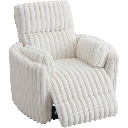 Jocisland Power Rocking Nursery Chair, Oversized Recliner Swivel Glider Chairs for Adults with 2 Pillows, USB & Type-C, Beige Corduroy