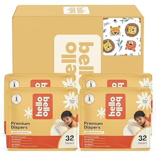 Hello Bello Diapers, Size 1 (8-12 lbs) Wild Cats, 128 Count Value Pack of Premium Disposable Baby Diapers, Hypoallergenic with Soft, Cloth-Like Feel