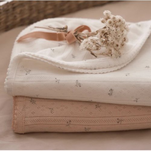 Blush Floral Organic Cotton Pointelle Baby Blanket – Elegant Baby