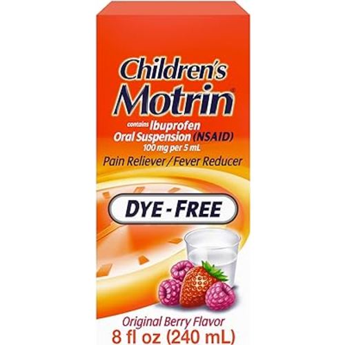 Motrin Children's Oral Suspension 100mg Ibuprofen Medicine, NSAID Fever Reducer & Pain Reliever for Minor Aches & Pains Due to Cold & Flu, Dye Free, Alcohol-Free, Berry Flavored, 8 fl. oz