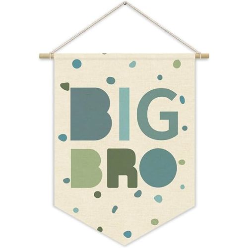 Big Brother Nursery Decor Canvas Banner,Boy Bedroom Playroom Wall Art Decorations,Boho Twin Room Sign,Big Bro Lil Bro, Sage Green Blue Kids Room Sibling Wall Hanging Pennant Flag Banner