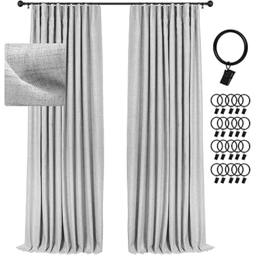 INOVADAY Blackout Curtains 84 Inch Long 2 Panels Burg Linen Textured Thermal Insulated Window Treatment Panels Drapes for Bedroom Living Room - W50 x L84, Grey