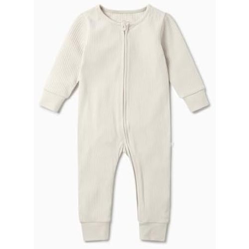 MORI Baby Boys and Girls Ribbed Clever One Piece Pajamas - Unisex Infant Two Way Zipped Long Sleeve Snug Fit Nightwear