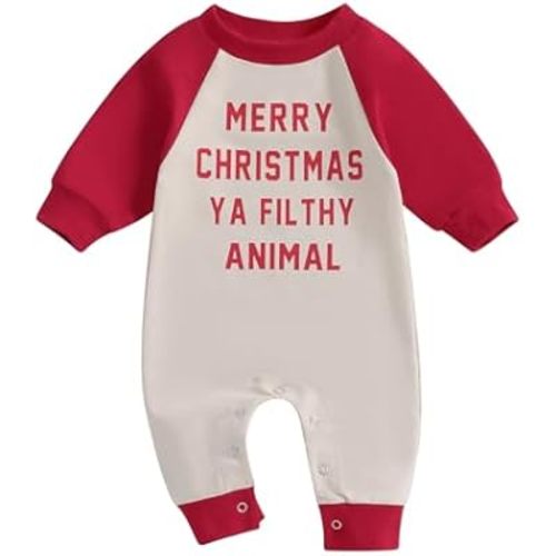 FIOMVA My First Christmas Baby Boy Girl Outfit Infant One Piece Jumpsuit Newborn Christmas Romper Fall Winter Clothes