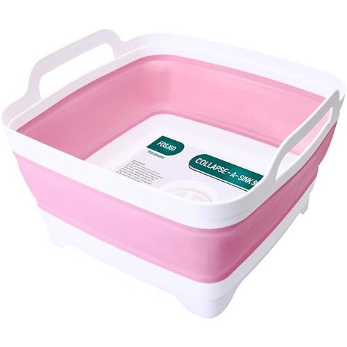 2.4 Gal(9L) Collapsible Dish Basin with Drain Plug,Space Saving Multiuse Foldable Sink Tub,Dishpan,Kitchen Sink for Camping,Plastic Tub,Vegetable Washing,RV…
