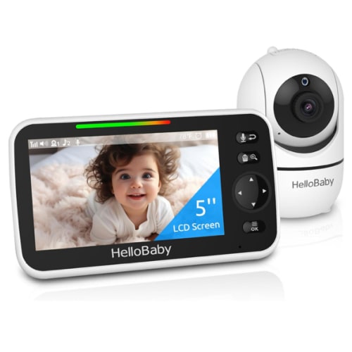 HelloBaby No WiFi Baby Monitor 5" Screen 30-Hour Battery Pan-Tilt-Zoom Video Upgrade with Camera and Audio, Night Vision, VOX, 2-Way Talk, 8 Lullabies and 1000ft Range
