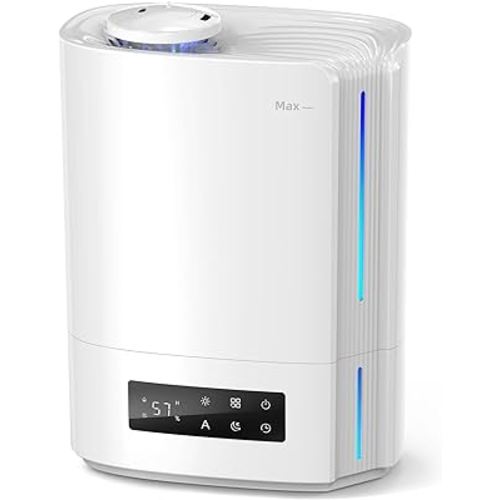 BREEZOME 6L Humidifiers for Bedroom Large Room & Essential Oil Diffuser, Ultrasonic Top Fill Cool Mist Humidifiers for Baby, Plants, Nursery Last up to 60 Hours, Smart Humidistat Control, Quiet, White
